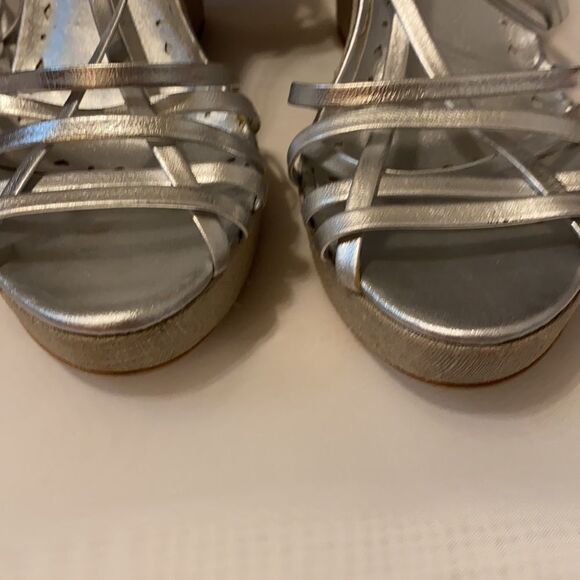 BCBGirls Silver Wedge Shoes 4.5 heels - Picture 9 of 9